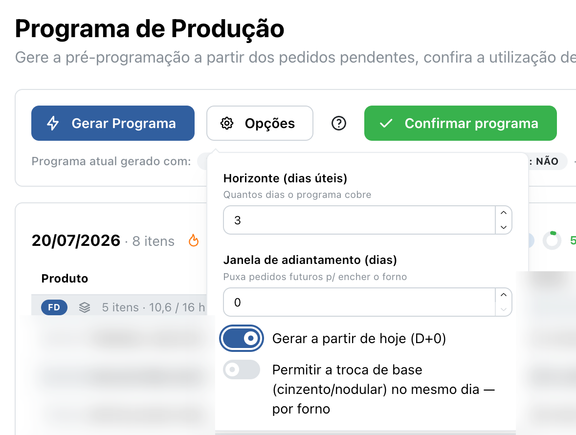 Programa de Produção — cliente do setor Metalurgia